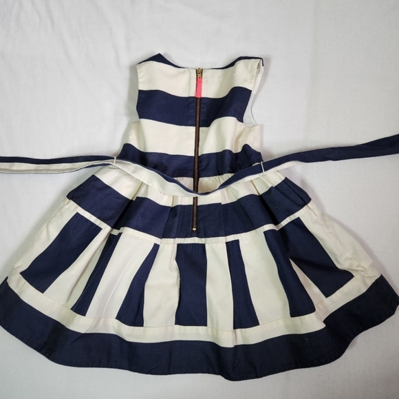 J. Crew Crewcuts dress navy blue cream block stripes fit and flare tie belt 2T - Picture 6 of 10